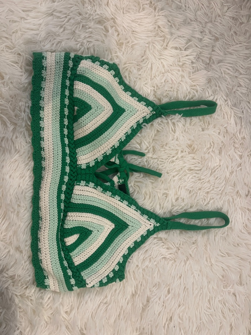 Forever 21 Green and White Crochet Crop Top